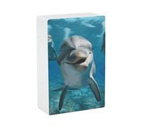 Portable Cigarette Case Waterproof Cigarette Box Plastic Normal Size Pocket Cigarette Box Holder Funny Dolphin Looking at You Flip Open Storage Case for Men Women