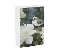 Portable Cigarette Case Waterproof Cigarette Box Plastic Normal Size Pocket Cigarette Box Holder Gardenia Flowers Birds Flip Open Storage Case for Men Women