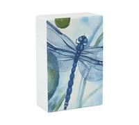 Portable Cigarette Case Waterproof Cigarette Box Plastic Normal Size Pocket Cigarette Box Holder Hand Painted Blue Dragonfly Flip Open Storage Case for Men Women