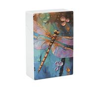 Portable Cigarette Case Waterproof Cigarette Box Plastic Normal Size Pocket Cigarette Box Holder Hand Painted Dragonfly Flip Open Storage Case for Men Women