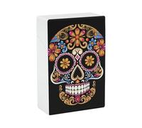 Portable Cigarette Case Waterproof Cigarette Box Plastic Normal Size Pocket Cigarette Box Holder Hand Drawn Skull Flip Open Storage Case for Men Women