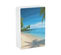 Portable Cigarette Case Waterproof Cigarette Box Plastic Normal Size Pocket Cigarette Box Holder Hawaiian Beach with Palm Trees Flip Open Storage Case for Men Women