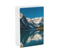 Portable Cigarette Case Waterproof Cigarette Box Plastic Normal Size Pocket Cigarette Box Holder Panorama of The Lake Louise Mountains Flip Open Storage Case for Men Women