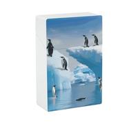 Portable Cigarette Case Waterproof Cigarette Box Plastic Normal Size Pocket Cigarette Box Holder Penguins On The Iceberg Flip Open Storage Case for Men Women