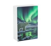 Portable Cigarette Case Waterproof Cigarette Box Plastic Normal Size Pocket Cigarette Box Holder Polar Bears Northern Lights Flip Open Storage Case for Men Women