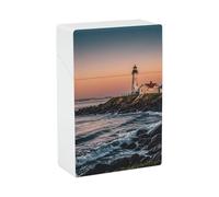 Portable Cigarette Case Waterproof Cigarette Box Plastic Normal Size Pocket Cigarette Box Holder Portland River Lighthouse Sunrise Flip Open Storage Case for Men Women