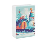 Portable Cigarette Case Waterproof Cigarette Box Plastic Normal Size Pocket Cigarette Box Holder Snowman Sitting on The Train Flip Open Storage Case for Men Women