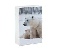 Portable Cigarette Case Waterproof Cigarette Box Plastic Normal Size Pocket Cigarette Box Holder Snow Animal Polar Bear Flip Open Storage Case for Men Women