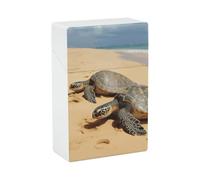 Portable Cigarette Case Waterproof Cigarette Box Plastic Normal Size Pocket Cigarette Box Holder Turtles on The Beach Flip Open Storage Case for Men Women