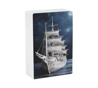 Portable Cigarette Case Waterproof Cigarette Box Plastic Normal Size Pocket Cigarette Box Holder Vintage Nautical White Ship Flip Open Storage Case for Men Women