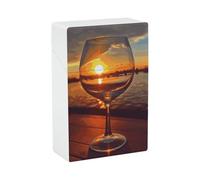 Portable Cigarette Case Waterproof Cigarette Box Plastic Normal Size Pocket Cigarette Box Holder Wine Glass in The Sunset Flip Open Storage Case for Men Women
