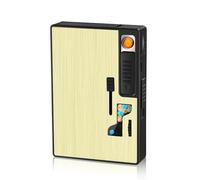 Portable Cigarette Case with Cigarette Lighter, Metal Cigarette Holder Box for 10 Thick Cigarettes/20 Fine Cigarettes, Gift for Men's Dad,Gold