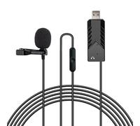 Portable Clip-On Cardioid Microphone USB Lapel Mic Plug and Play with Metal Clip Sound Card for PC Mac Chatting Interviewing Meeting