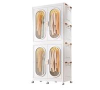 Portable Closet Armoire with Shelves, Wardrobe with Magnetic Doors and Silent Wheels, Fully Enclosed PP Material, Foldable Storage for Home