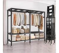 Portable Closet - Freestanding Wardrobe Rack with Wheels, Hanging Rods, Storage Shelves, Foldable Design, Easy Setup for Home or Dorm