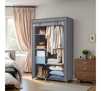 Portable Closet Organizer with 6 Shelves And Hanging Rail, Non-Woven Fabric Storage Cabinet With Metal Frame, Grey