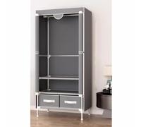 Portable Closet Wardrobe Storage Closet With 2 Drawers, Non Woven Fabric Cover, Modern Small Armoire For Hanging Clothes, Household Clothes Rack Storage Organizer Standing Closet ( Color : Gray )