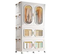 Portable Closet Wardrobe with Rolling Wheels, Magnetic Doors, Foldable Design, Thickened PP Material, Stackable Storage for Clothes and Bedding (105x54x206cm)