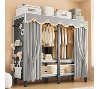 Portable Closet with Cover and DIY Pegboard, Freestanding Metal Wardrobe Clothes Rack for Bedding Storage
