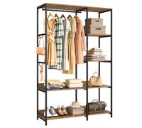Portable Clothes Wardrobe, Foldable Closet, Clothes Rack Freestanding,Closet Organiser,with Hanging Rods,Storage Shelves,Removable Hooks,Rustic Brown