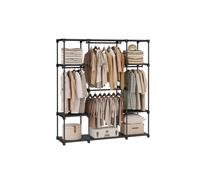 Portable Clothes Wardrobe with Compartments Ink Black