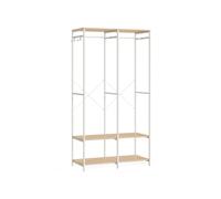 Portable Clothes Wardrobe with Hanging Rods and Shelves, Natural Beige