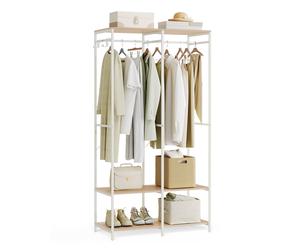 Portable Clothes Wardrobe with Hanging Rods and Shelves, Natural Beige