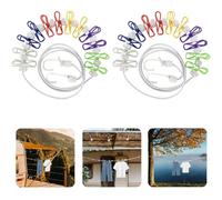Portable Clothesline, 2 Pack Travel Washing Line with 12PCS Colorful Clips, Adjustable Portable Camping Washing Line, Elastic Retractable Clothes Line for Indoor and Outdoor(Colorful)