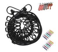 Portable Clothesline, Elastic Clothesline Travel Washing Line Adjustable Retractable Airer Windproof Rope with 32 Wire Clips for Camping Clothes Laundry Drying Outdoor