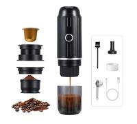 Portable Coffee Maker, 12V Coffee Machine with Self-Heating, USB C Charging, 19Bar Pressure for Rich Crema, Travel Coffee Maker Compatible with Ground Coffee & Espresso Capsules, for Camping & Car