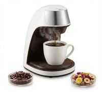Portable Coffee Maker & Tea Brewer 2-in-1, Single Serve Drip Machine for Office Desk, Travel Hotel & Dorms - Compact Personal Station with Reusable Filter & Ceramic Cup Included - White, 300ml