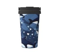 Portable cold coffee cup Blue Killer Whale, 304 stainless steel, easy to carry, one-touch opening of the cup lid, convenient for drinking。