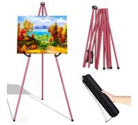 Portable Collapsible Easel Stand for Display, Adjustable Height Art Easels, Collapsible Tripod Easel with Carrying Bag, Stable & Sturdy Metal Display Stand for Display Show,Painting,Wedding etc (Red)