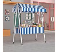 Portable Collapsible Street Food Cart with Oxford Canopy - Iron Vendor Booth on Wheels for Fairs & Events - Blue 130cm (51 1/8") Vending Display Counter