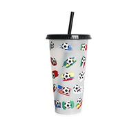 Portable Color-Changing Straw Cup with Lid Football & Cup Reusable Travel Mug Gift for Family Friend Kid Coffee Cups with Straw Lids Reusable Football