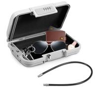 Portable Combination Lock Box Resettable 4 Digit Waterproof Code Lock Box Compact Travel Cash Security Case w/Removable Steel Cable for Travel Hotel Beach