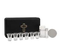 Portable Communion Service Set | Hard Case with Bottle for Wine, Vial for Oil, Six Glass Cups, and a Tin for Hosts | Great Catholic Gift for Ordination