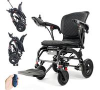 Portable Compact Electric Wheelchair with Remote Control, 19Kg Lightweight Ergonomics Travel Electric Wheelchairs with Silent Motor, 6Ah/10Ah/20Ah Lithium Battery, for Adults (10Ah)