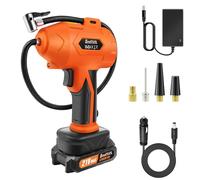 Portable Cordless Air Compressor 120W, 1500mAh Battery & 12V Cigarette Lighter Power, LED Light, Powered Handheld Car Pump HD Digital Gauge, 3 Nozzles for Car Tires, Bikes& Sports Balls (Orange)