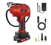Portable Cordless Air Compressor 120W, 1500mAh Battery & 12V Cigarette Lighter Power, LED Light, Powered Handheld Car Pump HD Digital Gauge, 3 Nozzles for Car Tires, Bikes& Sports Balls(Red)