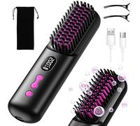 Portable Cordless Hair Straightener Brush for Travel, Negative Ion 9600mAh | 4 Temperature Settings, 3D Anti-heating Brush Tooth, USB Rechargeable, Heated Hot Comb for Women, Beard Straighteners for Men