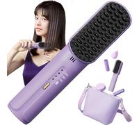 Portable Cordless Mini Hair Straightening Comb - Negative Ions Do Not Hurt Hair,Rechargeable Mini Hair Straightener,Cordless Hair Straightener Brush, Lightweight & Mini to Carry Out (Purple)