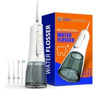 Portable Cordless Water Flosser, Rechargeable Water Dental Flosser with 1500 mAh Battery, IPX7 Waterproof, 4 Modes 4 Jet Tips, Type-C Charging for Travel & Home (White)