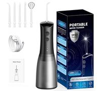 Portable Cordless Water Flosser, Water flossers for Teeth，360mL Oral Irrigator with 5 Nozzles & 4 Modes, IPX7 Waterproof for Effective Cleaning and Gum Care(Black)