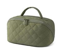 Portable Corduroy Makeup Bag, Large Capacity Travel Cosmetic Organizer with Wet-Dry Compartments(Green)