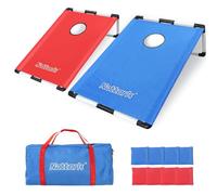 Portable Cornhole Set PVC Framed Corn Holes Outdoor Game Set with 2 Cornhole Boards, 8 Cornhole Bean Bags and Carrying Case, Camping Games Indoor Outdoor for Adults, Travel Camping Accessory