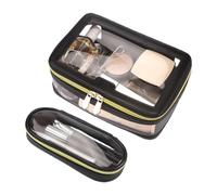 Portable Cosmetic Bag - Clear Zipper Bag with Large Capacity, Transparent Makeup , Lightweight and Durable Design | Ideal for Powder, Brush, Eyeliner, Travel, black, Siehe Beschreibung, See