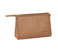 Portable Cosmetic Bag,Fashionable Large Capacity PU Leather Handbag,Multifunction Storage Bag for Make up Brushes Napkin Cosmetics Stationery (Coffee)