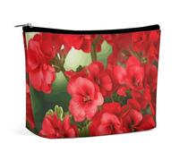 Portable Cosmetic Bag, Red Geraniums Printed Makeup Bag,Makeup Organizer Case for Women