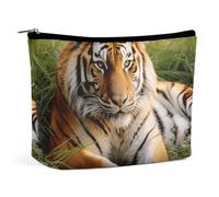 Portable Cosmetic Bag, Tiger Laying on The Grass Printed Makeup Bag,Makeup Organizer Case for Women